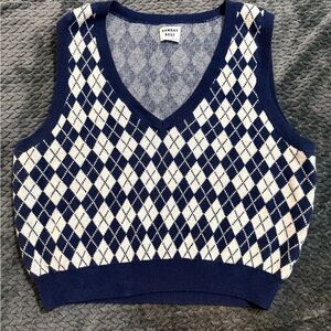 Sunday Best Navy & Cream Argyle V-Neck Tank Vest